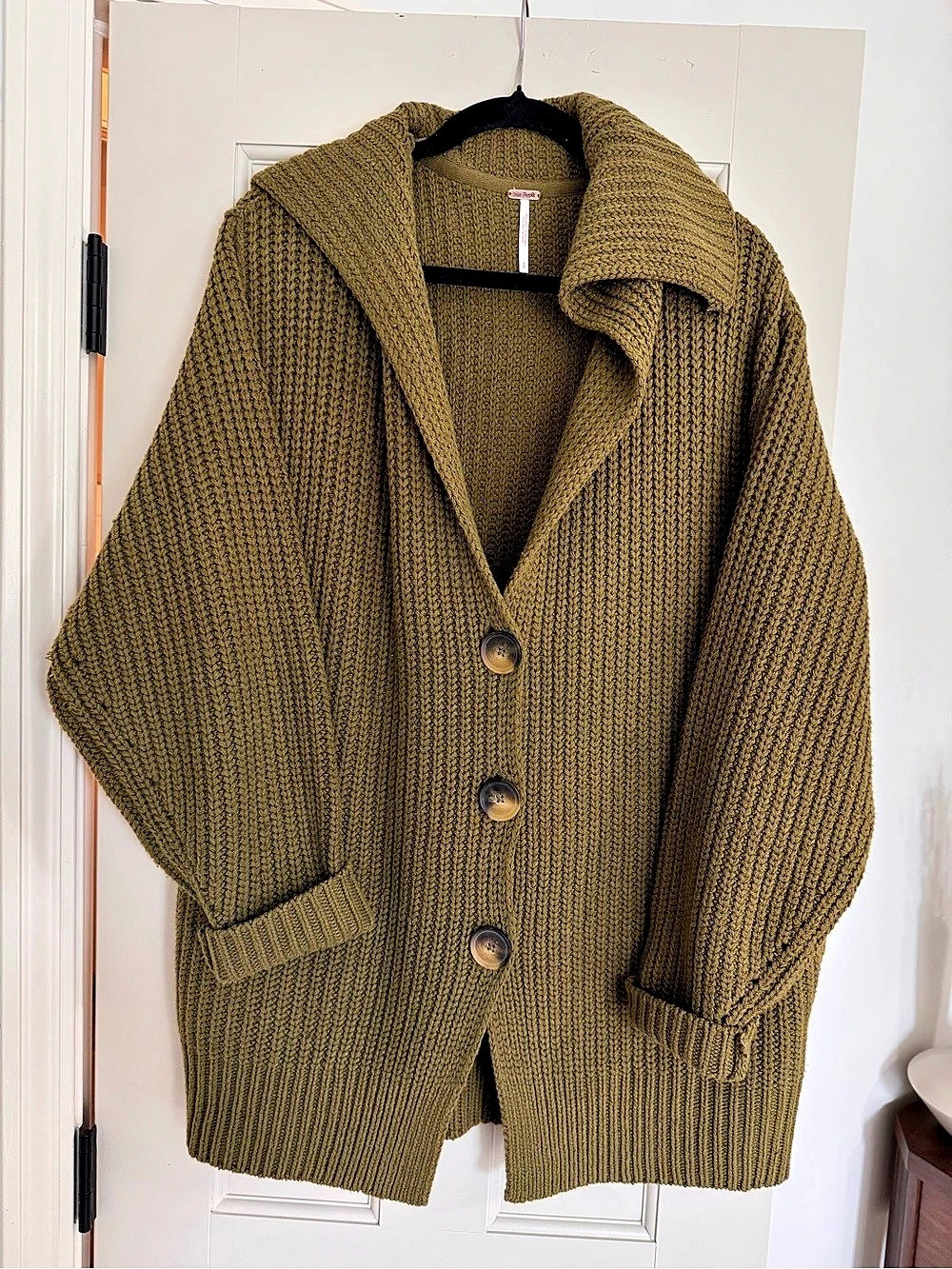 Free People Thistle Hooded Oversized Cardi Green Small